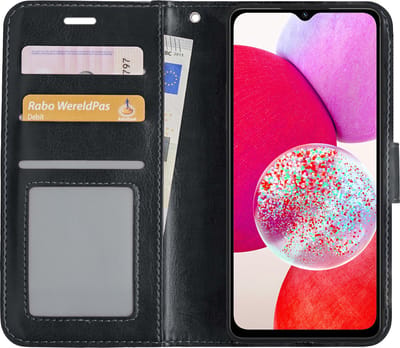 Hoesje - Met Pasjeshouder - Geschikt voor Samsung Galaxy A14 - Luxe Bookcase Portemonee - Flip Case - Kunstleer Book Case - Flipcase - Book Cover - Walletcase - Portemonneehoes - Zwart