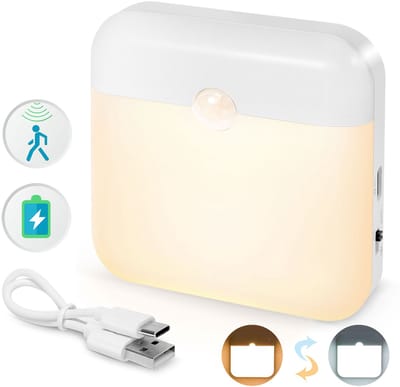 Rosnek 1 Stuk Oplaadbare Draadloze Nachtlamp met Bewegingssensor - 2 Lichtkleuren (Warm Wit/Wit) - Dag & Nacht Sensor - Magnetisch & Plakbaar - Voor Kast, Trap, Slaapkamer