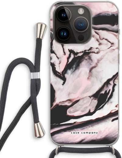 Case Company® - Hoesje met koord geschikt voor iPhone 14 Pro hoesje met Koord - Roze stroom - Telefoonhoesje met Zwart Koord - Bescherming aan alle Kanten en Over de Schermrand