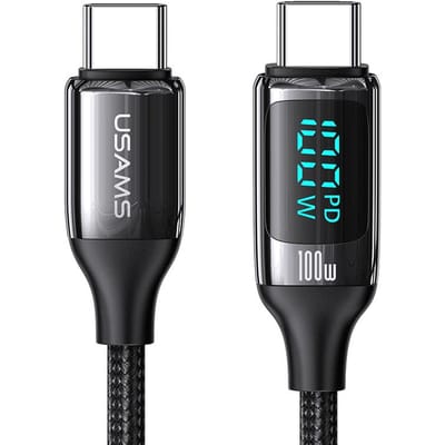 USAMS 100W USB C vers USB Type-C Câble de données de charge rapide Pour Huawei P30 Samsung Xiaomi Phone Data Line Accessoires de charge rapide 100W C To C - 1.2M noir