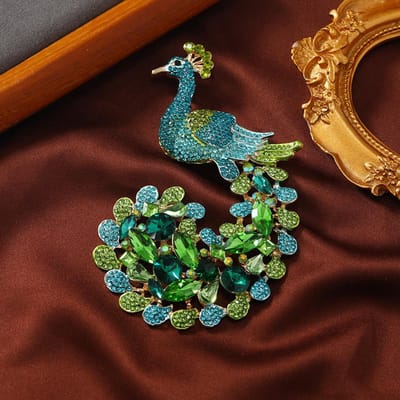 Vintage Luxe Volledig Kristal Pauw Prachtige Broche Spelden Voor Vrouwen Mannen High-end Overdreven Strass Feest Banket Speld blue