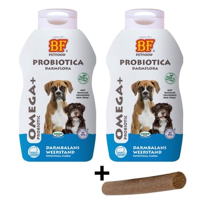 BF Petfood Omega+ Probiotica: Dé Darmflora Boost voor Honden, met een Heerlijke Fricandel Snack!
