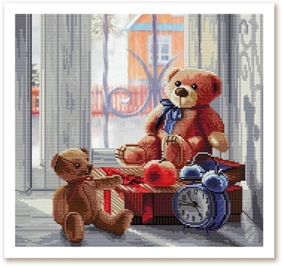 Borduurpakket Nova Sloboda - Old Toys - Oude Speeltjes (bedrukte achtergrond) 14 count (3016)