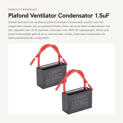 Dailygoods - Plafond Ventilator Condensator - 1.5uF Capaciteit - Voor 450V AC - CBB61 Type - Vervangbaar voor Diverse Series - 2 Stuks