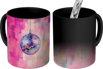 Magische Mok - Foto op Warmte Mokken - Koffiemok - Discobal - Pink - Verf - Magic Mok - Beker - 350 ML - Theemok