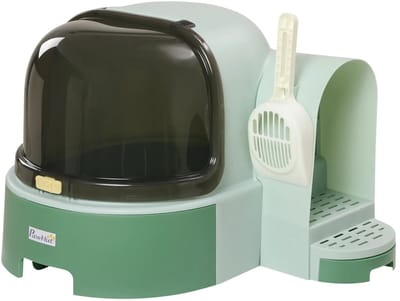 Premium Kattenbak - Schattig Design - Incl. Kattenbakschep - Incl. 2 Uitschuifbare Laden - Incl. Afneembare Kap - Groen + Zwart