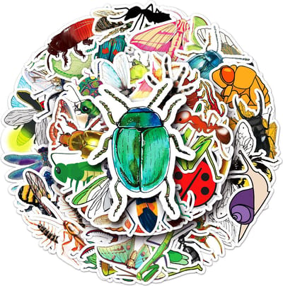 Sticker mix met Insecten - 50 stuks - 5x7CM - Entomologie/Kever/Spin/Vlinder/Libelle
