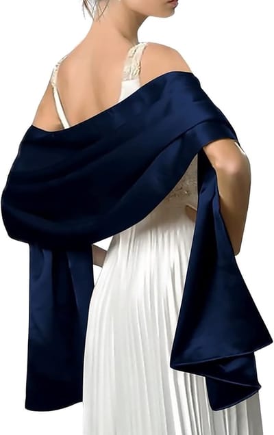 Elegante Satijnen Chiffon Avond Sjaals voor Dames - Lichte Cape Sjaal voor Bruiloften, Feestjes en Proms - Navy Kleur, One Size