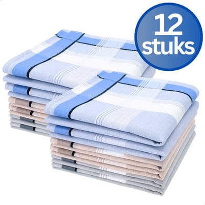 RENALUX - Zakdoeken Heren - Zakdoeken Katoen - Set van Maarliefst 12 Stuks - Ideale formaat 40x40 cm - 12 Stuks