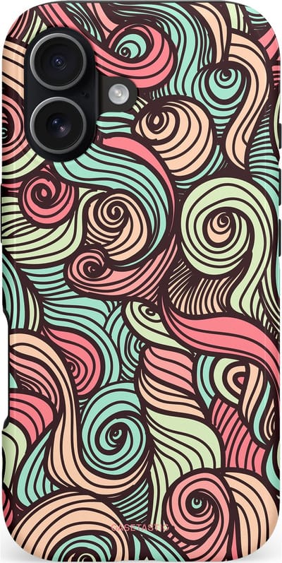 Casetastic hoesje geschikt voor Apple iPhone 17 - MagSafe - Dubbellaagse bescherming - Pastel Swirl Vibes - Fashion Case - Taupe Donkergrijs Saliegroen Grijs