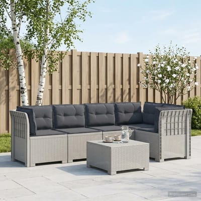 vidaXL - 5-Zits - Tuinbank - met - Kussens - Rattanlook - PP - Wit