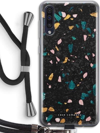 Case Company® - Hoesje met koord geschikt voor Samsung Galaxy A50 hoesje met Koord - Terrazzo N°10 - Telefoonhoesje met Zwart Koord - Bescherming aan alle Kanten en Over de Schermrand