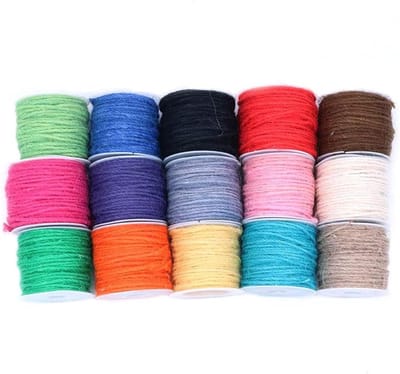 Allecto- Gekleurde Jute Twine - Natuurlijke Hennep Touw - Craft Verpakking String - Kerst Armbanden - Gift Wrapping Picture Display - 2mm Touw - Geschikt voor Hobby en Creatieve Projecten - Natuurlijke Kleur - 15 Rolls.