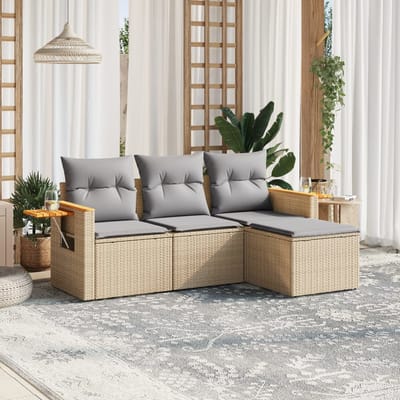 vidaXL - 4-delige - Loungeset - met - kussens - poly - rattan - beige