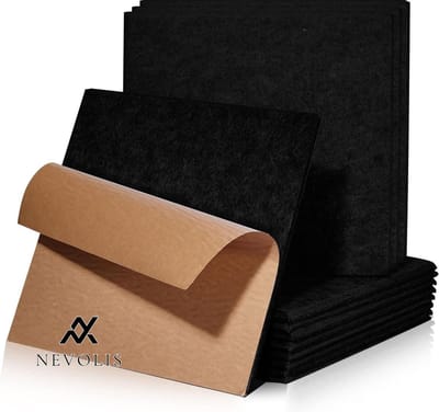 Nevolis 12 Pieces Square Acoustic Plates Self Adhesive High Density Soundproofing for Wall Ceilings Wood and Doors - Sound Insulation Panels - 30 x 30 x 1 cm Black .