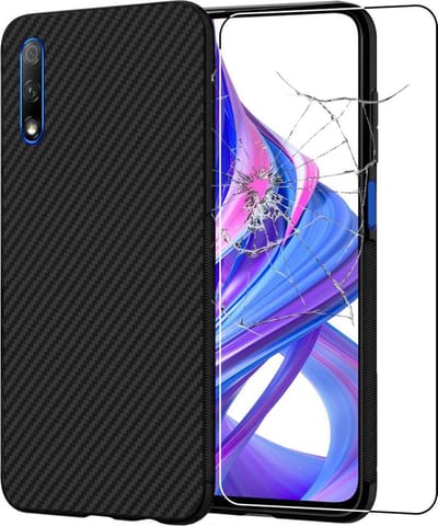 ebestStar - Hoes geschikt voor Honor 9X, 9X Pro, Hoogwaardig Zacht TPU Bescherming, Koolstof Design Hoesje, Zwart + Gehard Glas