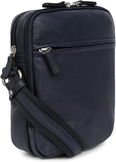 Leer Heren Tas - Hexagona Paris Collectie - Marineblauw - Verstelbare Schouderriem - Documenthouder