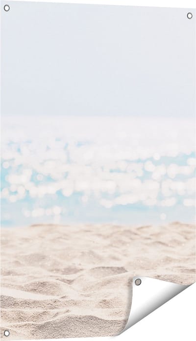 Gards Tuinposter Helder Witte Strand met Zee Uitzicht - 60x90 cm - Tuindoek - Tuindecoratie - Wanddecoratie buiten - Tuinschilderij
