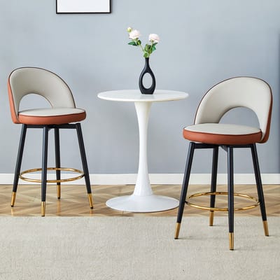 FloraGrace Barstoel – 360 Graden Draaibaar – Set Van 2 – Metaal En Kunstleer – Modern – Lichtgrijs Bruin Zwart – Met Voetsteun