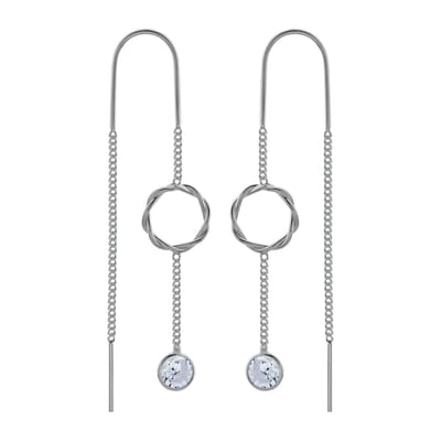 WeLoveSilver - zilveren chain oorbellen - bewerkte cirkel met kristal