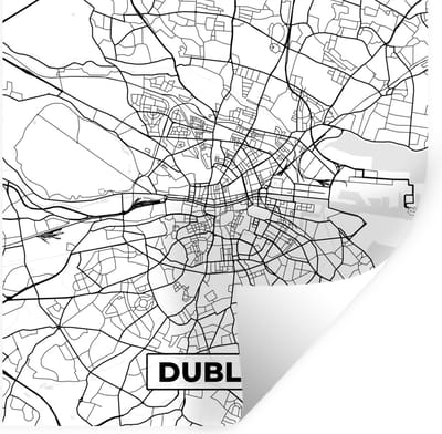 Muurstickers - Sticker Folie - Kaart - Dublin - Stadskaart - Zwart Wit - Plattegrond - 100x100 cm - Plakfolie - Muurstickers Kinderkamer - Zelfklevend Behang XXL - Zelfklevend behangpapier - Stickerfolie