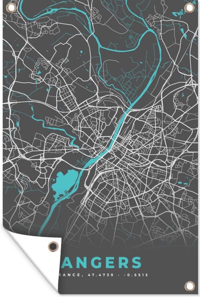 Muurdecoratie Angers - Frankrijk - Plattegrond - Kaart - Stadskaart - 120x180 cm - Tuinposter - Tuindoek