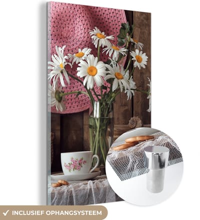 MuchoWow® Glasschilderij 40x60 cm - Schilderij acrylglas - Tafel - Thee - Stilleven - Foto op glas - Schilderijen