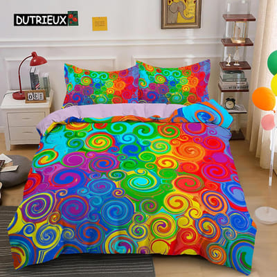 Ensemble de literie abstrait arc-en-ciel coloré Queen King Simple Housse de couette Rêve Polyester Housses de couette Taie d'oreiller Linge de lit doux AU King(245x210cm)