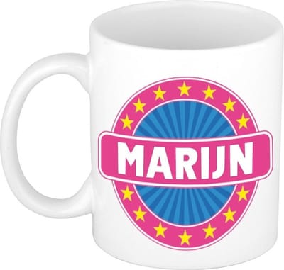 Bellatio Decorations - Marijn voornaam - koffiemok - beker - wit/roze - 300 ml - Cadeau - Dames - Collega - Moederdag - Verjaardag