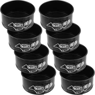 Set van 8 kleine springvormpannen van 11 cm - ronde bakvormen voor mini taarten, brood en desserts, 5 cm hoog, zwart