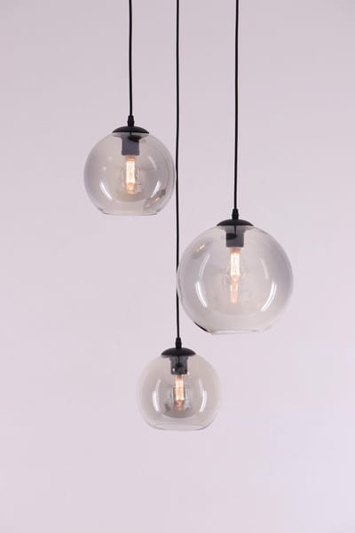 Hanglamp 3lichts - rond - Grey getint bollen