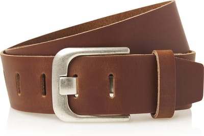 Stoere 5cm brede jeans riem van cognac leder - 100% leer - cognac - Maat 85 - Totale lengte riem 100 cm