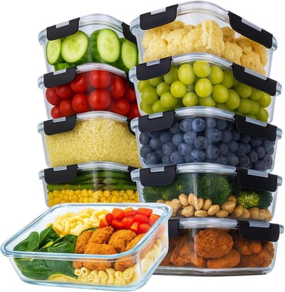 Dailygoods- Vershouddozen met deksel - 10 stuks - Glazen vershouddozen - Luchtdicht - Vriezer/magnetron/ovenbestendig - BPA-vrij - Duurzaam borosilicaatglas - Maaltijdcontainers