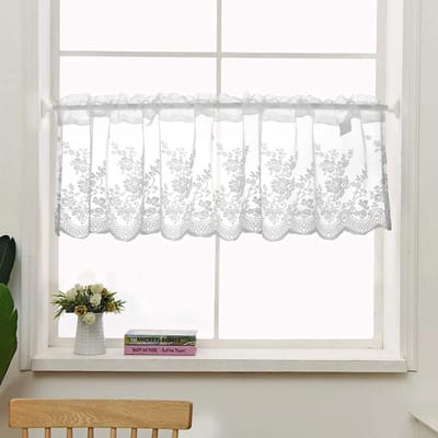 1 stuk kanten bloemengordijn - 137*61 cm - geborduurd doorschijnend gordijn - lichtfilterende raamdecoratie - gordijn linnen kant - geschikt voor keuken eetkamer slaapkamer badkamer café woondecoratie - wit