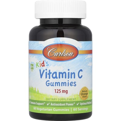 Kinderen, Vitamine C Gummies, Natuurlijke Sinaasappel, 125mg, Plantaardige Gummies, 60 Stuks