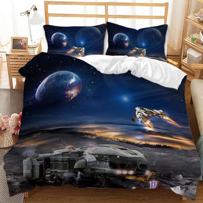 Housse de couette pour enfants Galaxy Espace Extérieur Taille King/Queen Ensemble de literie Thème Ciel Espace Motif Planète Univers Housse Douce Queen EU Single(135*200cm)3pcs white