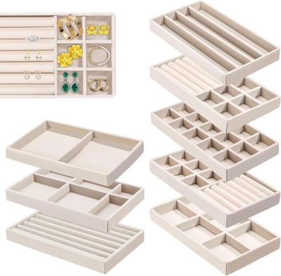 Set van 8 Stapelbare Organisers voor Sieraden met Lade en Tray voor Ringen, Kettingen en Armbanden