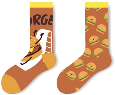 ZOETTT Mismatched Hamburger sokken - Sokken - Leuke sokken - Vrolijke sokken - Mismatched sokken - Food sokken - fastfood sokken