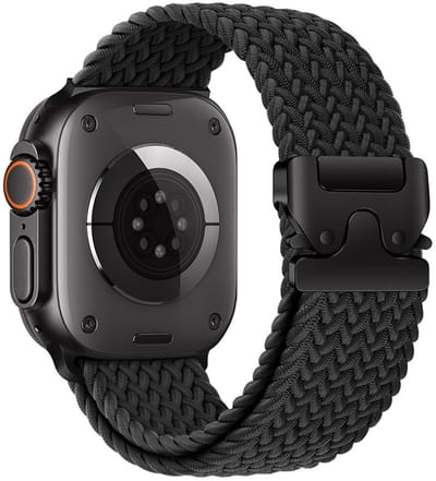 Stravo Elastisch nylon horlogebandje - Geschikt voor Apple Watch 42mm (Series 11/10), 41mm (Series 9/8/7), 40mm (Series 6/5/4, SE 1/2/3), 38mm (Series 3/2/1) - Ademende nylon bandje met dubbele knoopsluiting - Bandje met parachute gesp - Zwart