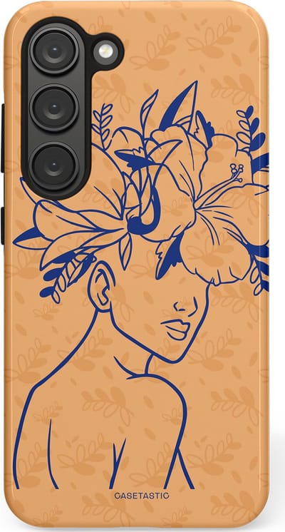 Casetastic hoesje geschikt voor Samsung Galaxy S23 - Dubbellaagse bescherming - Lijn en Bloesem - Fashion Case - Perzik