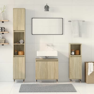 vidaXL - 3-delige - Badkamermeubelset - bewerkt - hout - sonoma - eikenkleurig