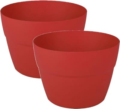 2x stuks eda toscane bloempot - kunststof - rood - d30 x h21 cm - binnen- en buitenshuis