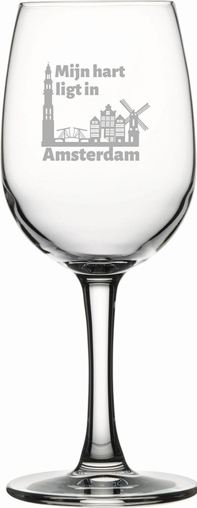 Gegraveerde witte wijnglas 26cl Amsterdam