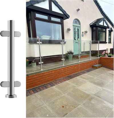 Leuningssysteem Glas - RVS Balustrade - Terras Afscheiden - 304 Roestvrij Staal - 10-12mm Glasdikte - Zilverkleurig