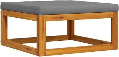 Houten Voetsteun met Donkergrijze Kussen - Multifunctionele Hocker