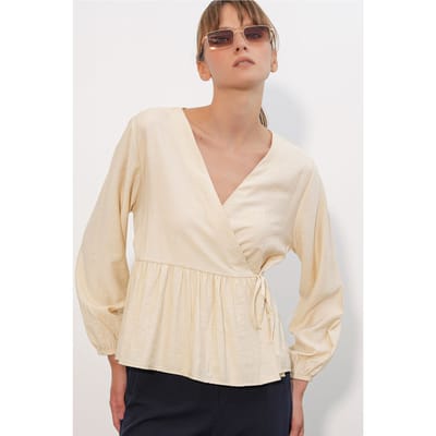 V-hals Blouse met Strikdetail en Kreppé