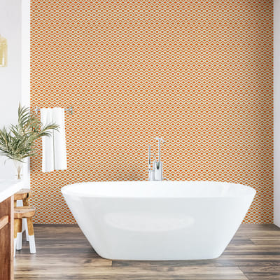 ABAKUHAUS Retro peelable & kleefbehang voor thuis, golvend elliptisch patroon, zelfklevende woonkamerkeuken, 33 cm x 90 cm, oranje crème
