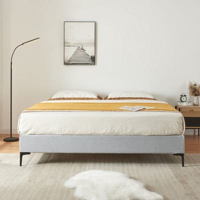 Tweepersoonsbed Lilla met bedbodem 140x200 cm lichtgrijs [en.casa]