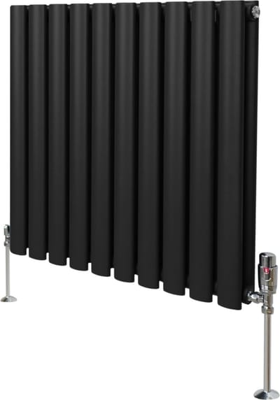 Ovale kolomradiator & trv chroomkranen - zwart - 600x600mm - 2684 btu