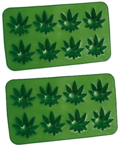 Set van 2x stuks ijsblokjes/ijsklontjes wietblad voor 8 blokjes - Ijsblokjes/ijsklontjes makers - Wietblad ijsvormen